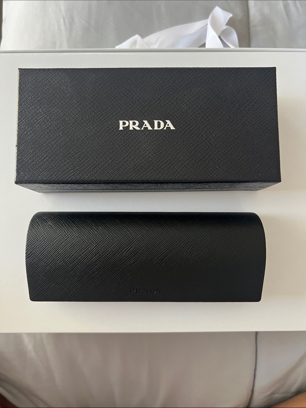 AUTHENTIC PRADA Black Leather Eyewear Case with Logo Box